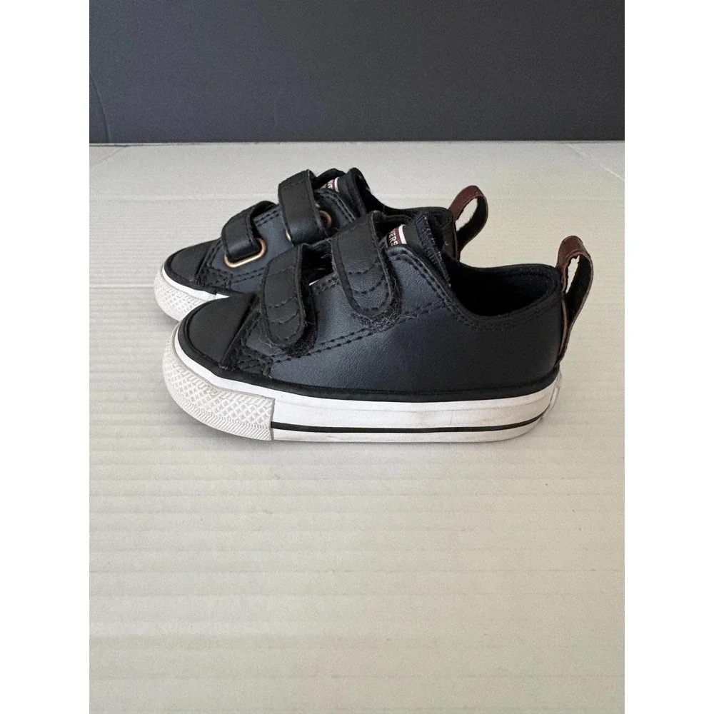 Converse All‎ Star Infant Size 4 Black Double Strap Sneakers EUC Toddler